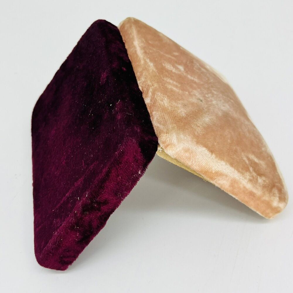 Vintage Velvet Jewelry Box Windsor Comet Starburst Two Tone Flip Open Cream Red